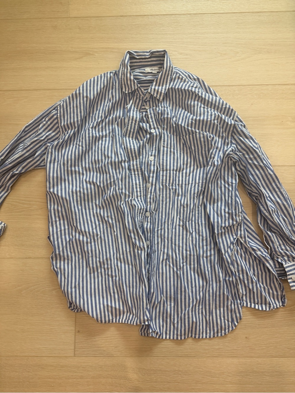 Madewell Blue and White Vertical Stripe Button-Down Shirt